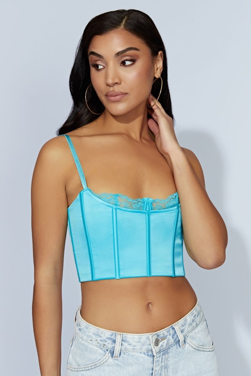 Women\'s Meshki Lake Lace Cami Crop Tops Light Turquoise Australia | M0I-4181