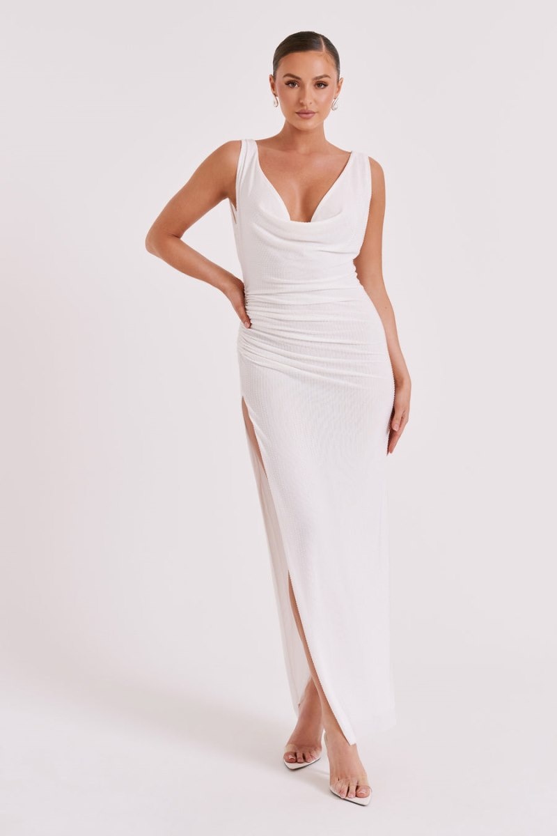 Women's Meshki Laney Hot Fix Mesh Cowl Maxi Dress White Australia | Y0T-2291