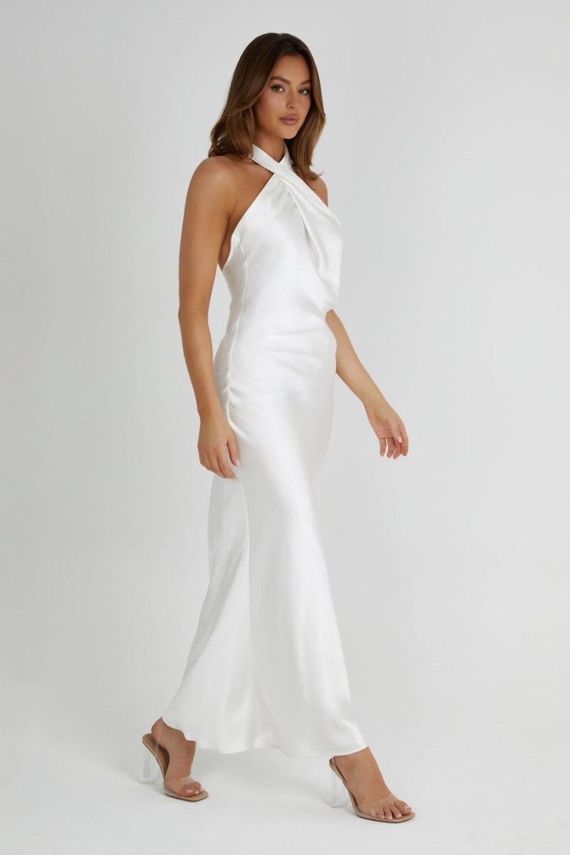 Women's Meshki Laura Halter Satin Gown Wedding Dress White Australia | S3R-9197