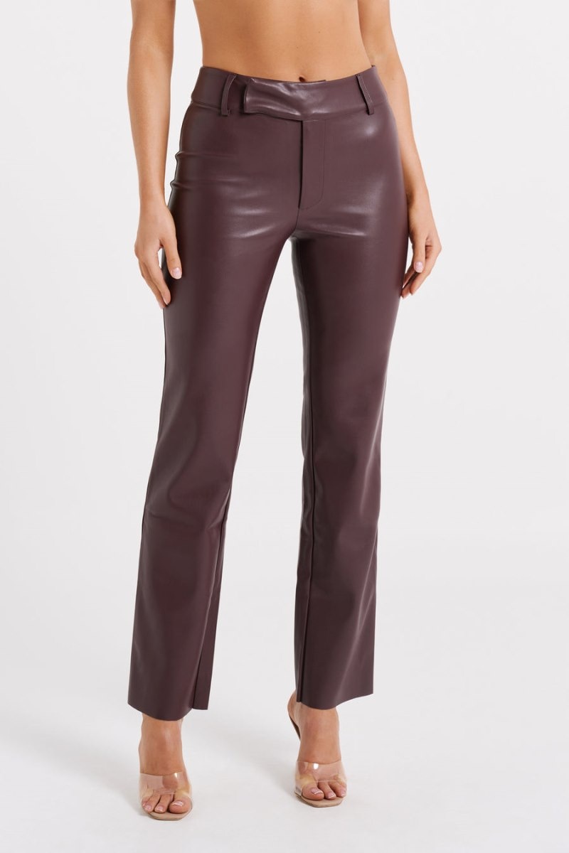 Women's Meshki Laurette Faux Leather Straight Leg Pants Dark Chocolate Australia | V5E-5691