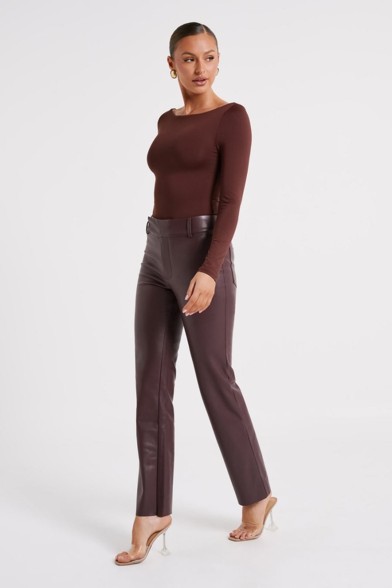 Women's Meshki Laurette Faux Leather Straight Leg Pants Dark Chocolate Australia | V5E-5691