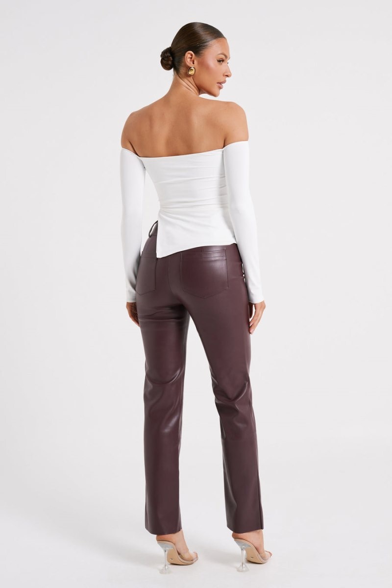 Women's Meshki Laurette Faux Leather Straight Leg Pants Dark Chocolate Australia | V5E-5691