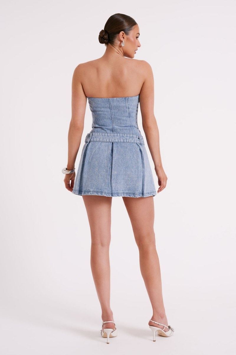 Women's Meshki Lee Denim Pleated Mini Dress Blue Australia | E5L-6816