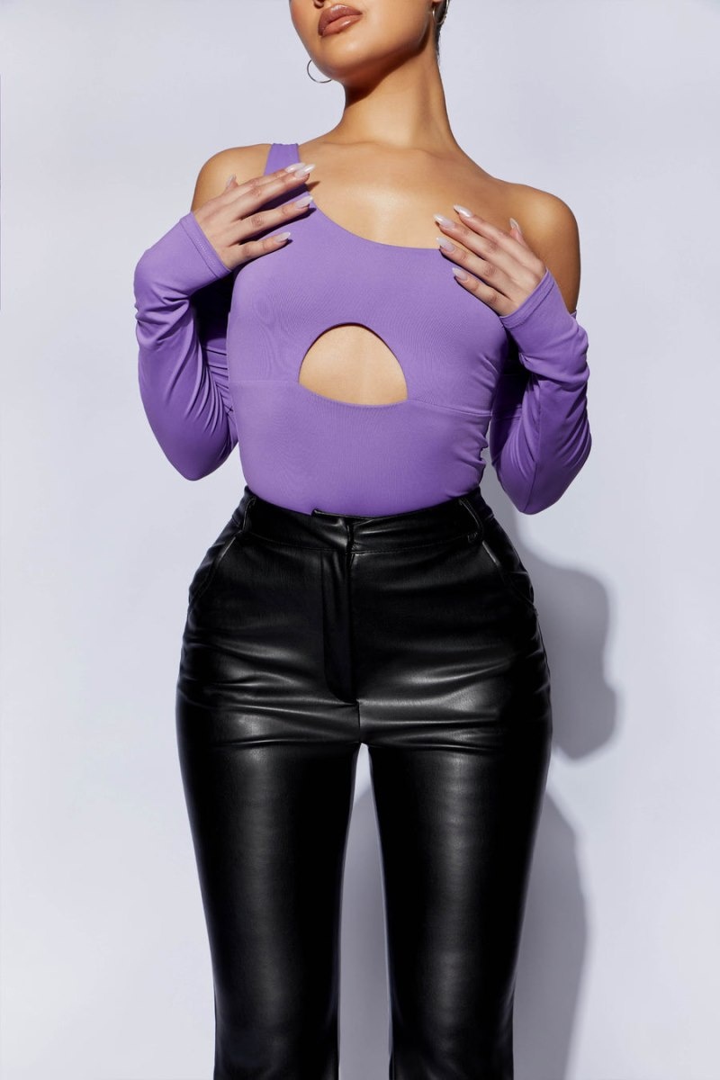 Women's Meshki Lexi One Shoulder Cut Out Bodysuit Purple Australia | M7E-7857