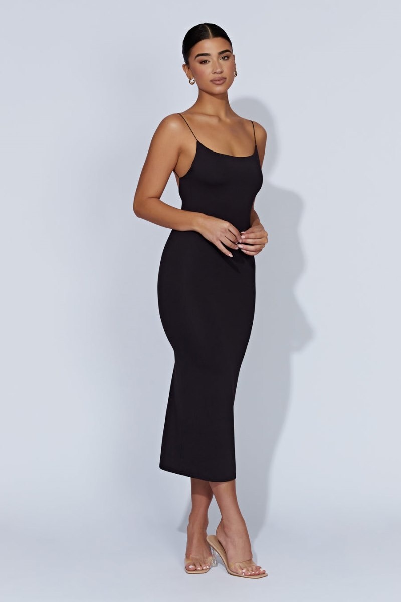 Women's Meshki Lexia Scoop Low Neck Midi Dress Black Australia | F3R-2175