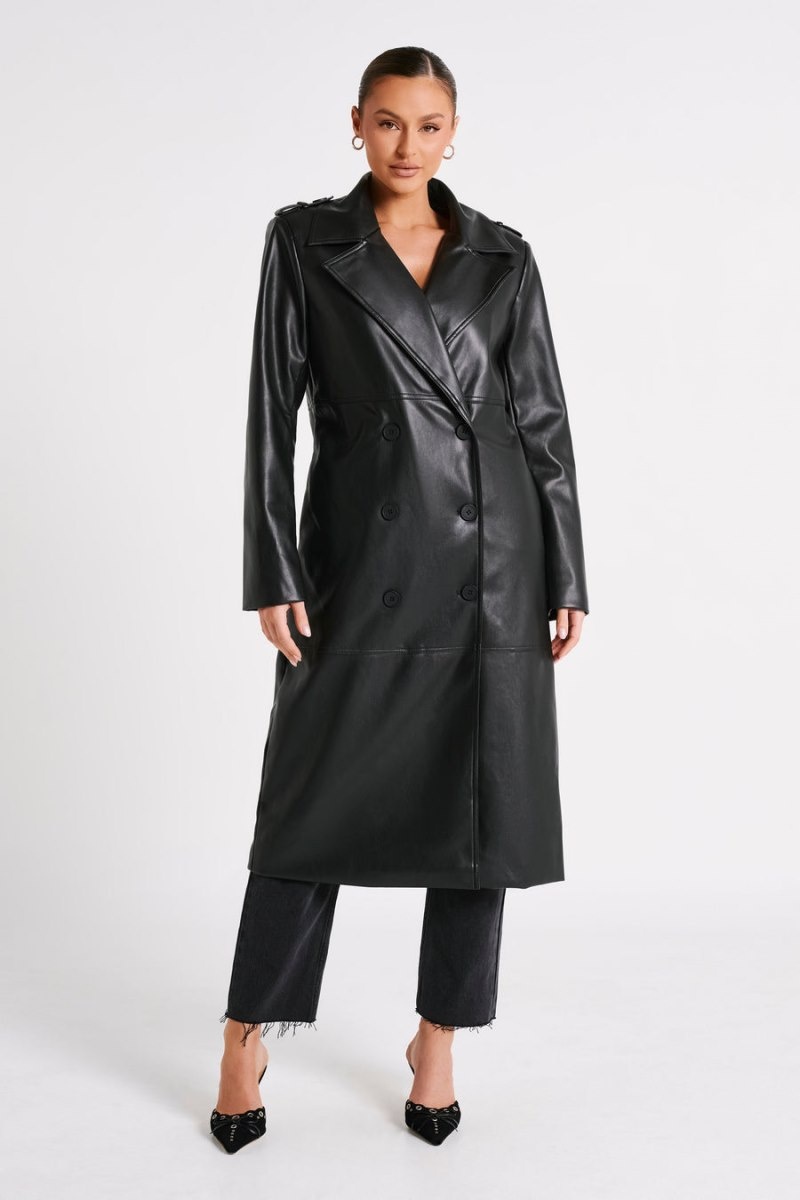 Women's Meshki Lexington Pu Trench Coat Black Australia | A7Q-0461