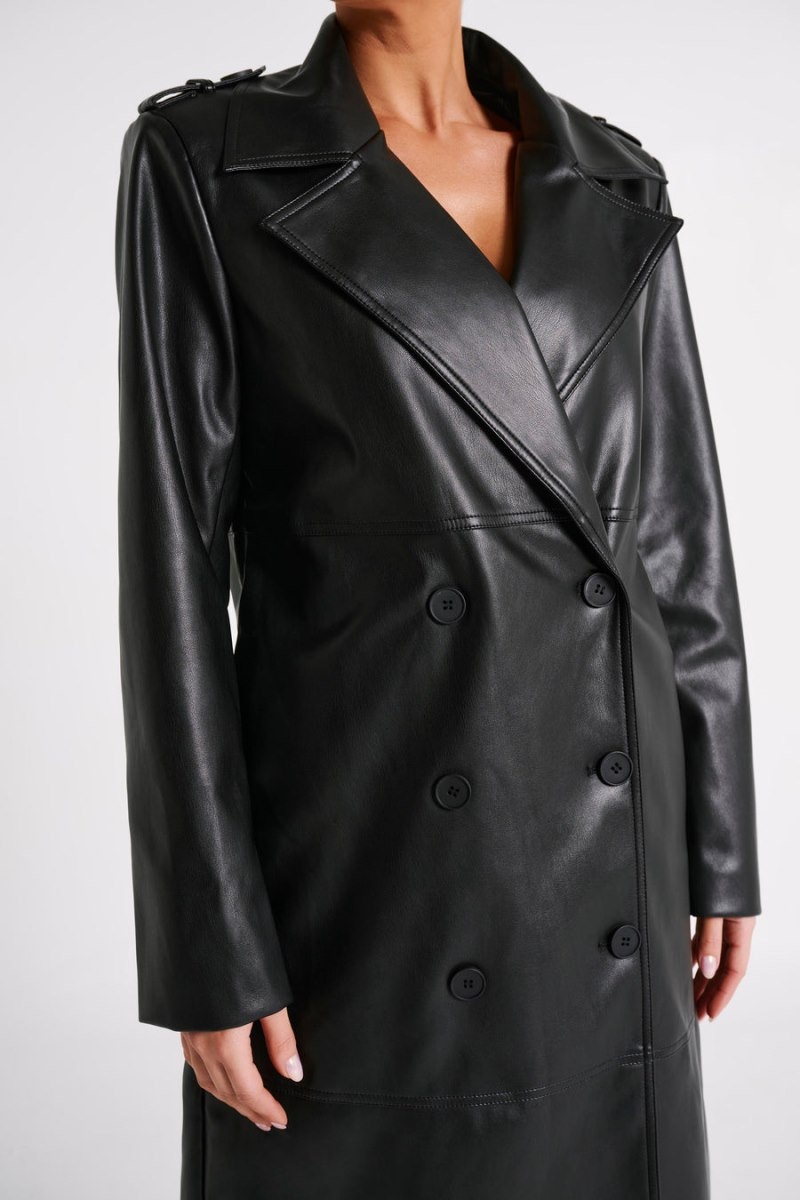 Women's Meshki Lexington Pu Trench Coat Black Australia | A7Q-0461