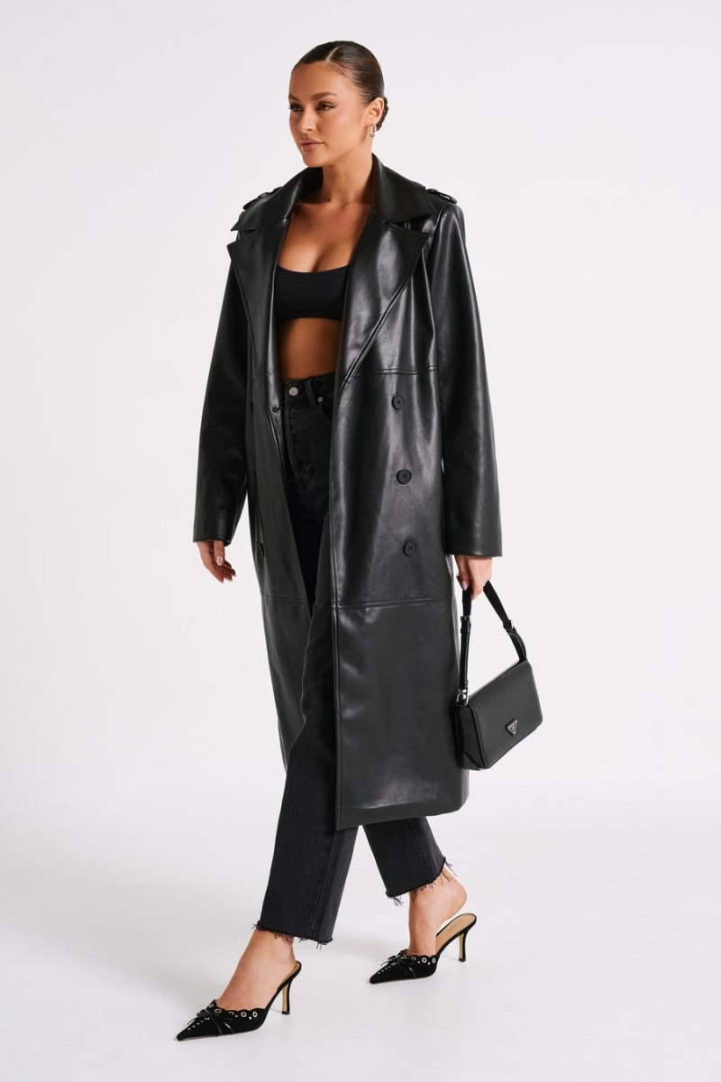 Women's Meshki Lexington Pu Trench Coat Black Australia | A7Q-0461