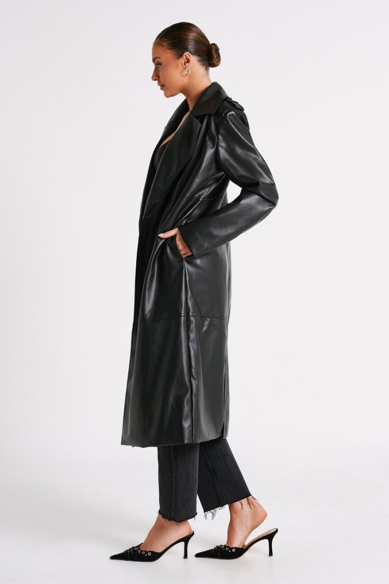 Women's Meshki Lexington Pu Trench Coat Black Australia | A7Q-0461