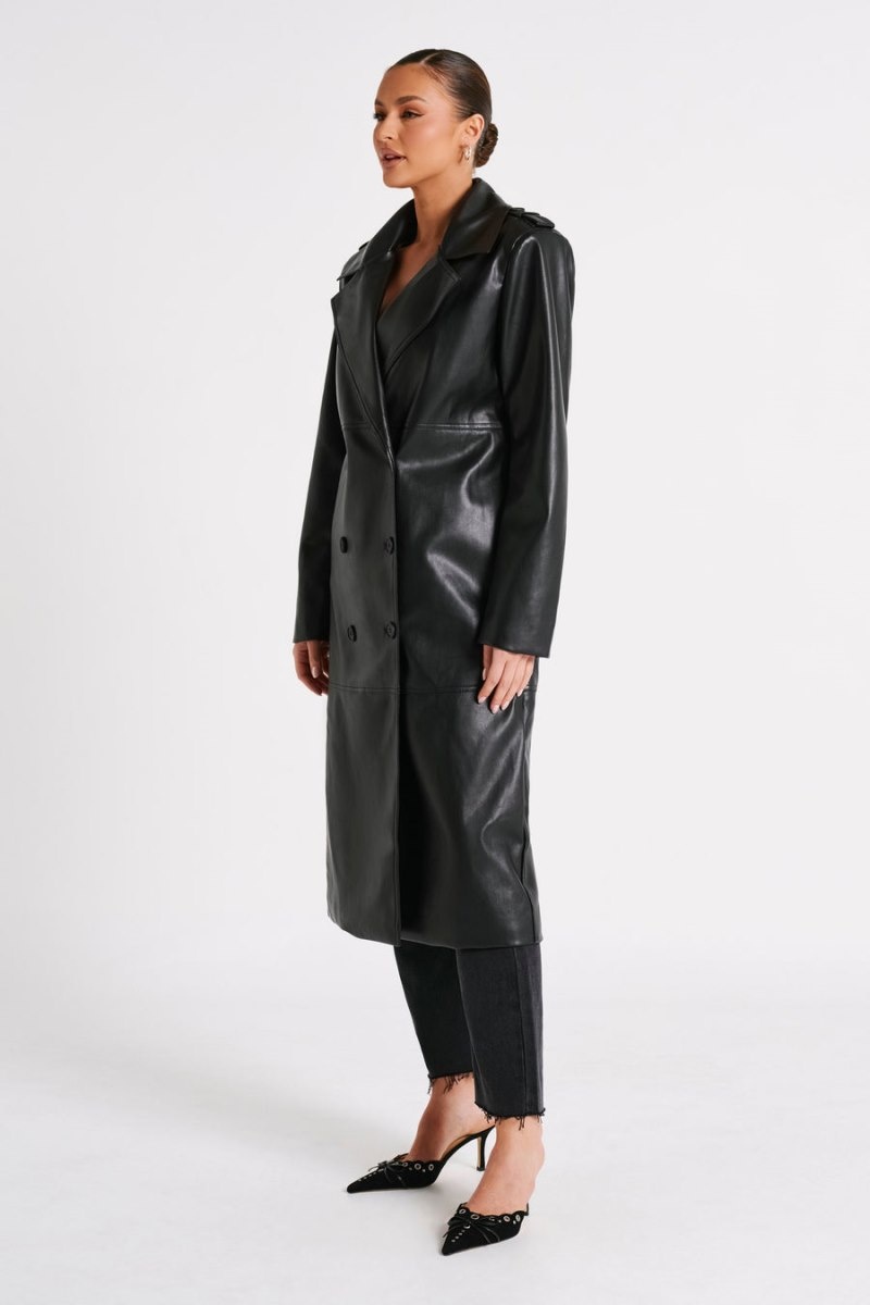 Women's Meshki Lexington Pu Trench Coat Black Australia | A7Q-0461