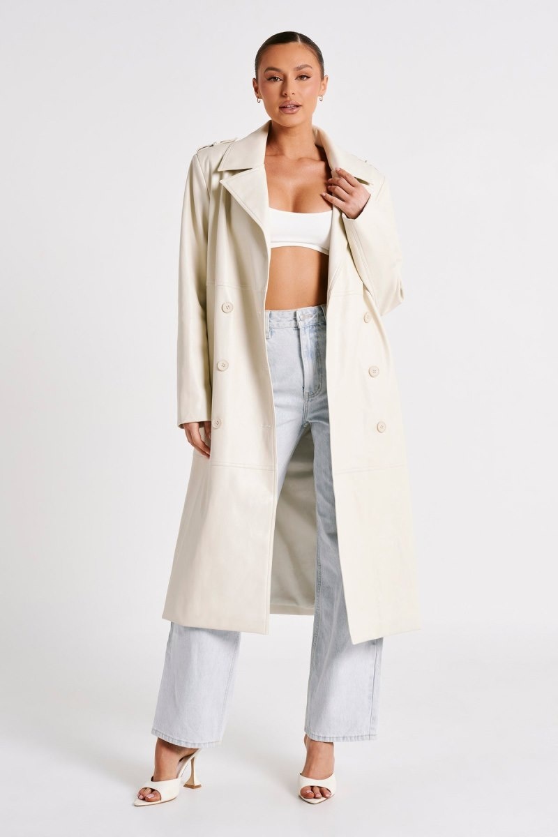 Women\'s Meshki Lexington Pu Trench Coat White Australia | U3I-4173