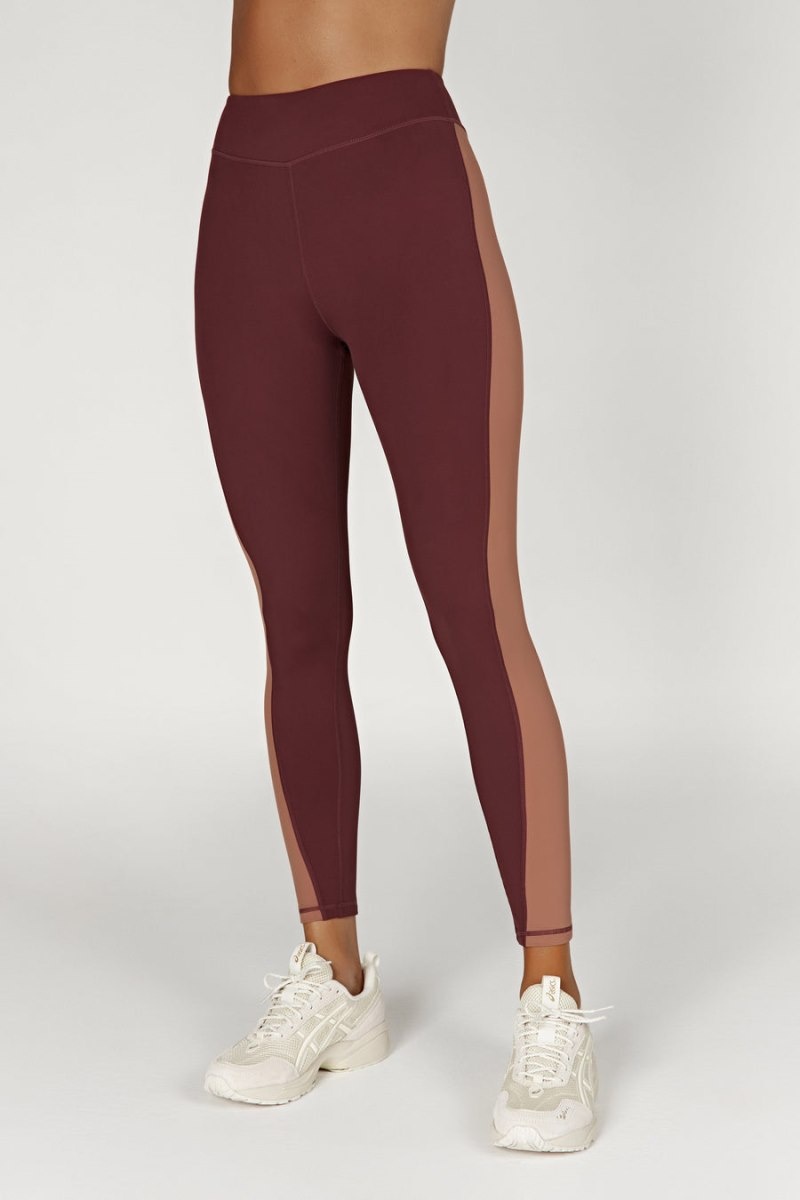 Women's Meshki Libby Two Tone Panel Leggings Dark Red / Tan Australia | X0E-2198