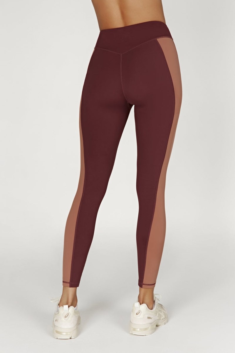 Women's Meshki Libby Two Tone Panel Leggings Dark Red / Tan Australia | X0E-2198