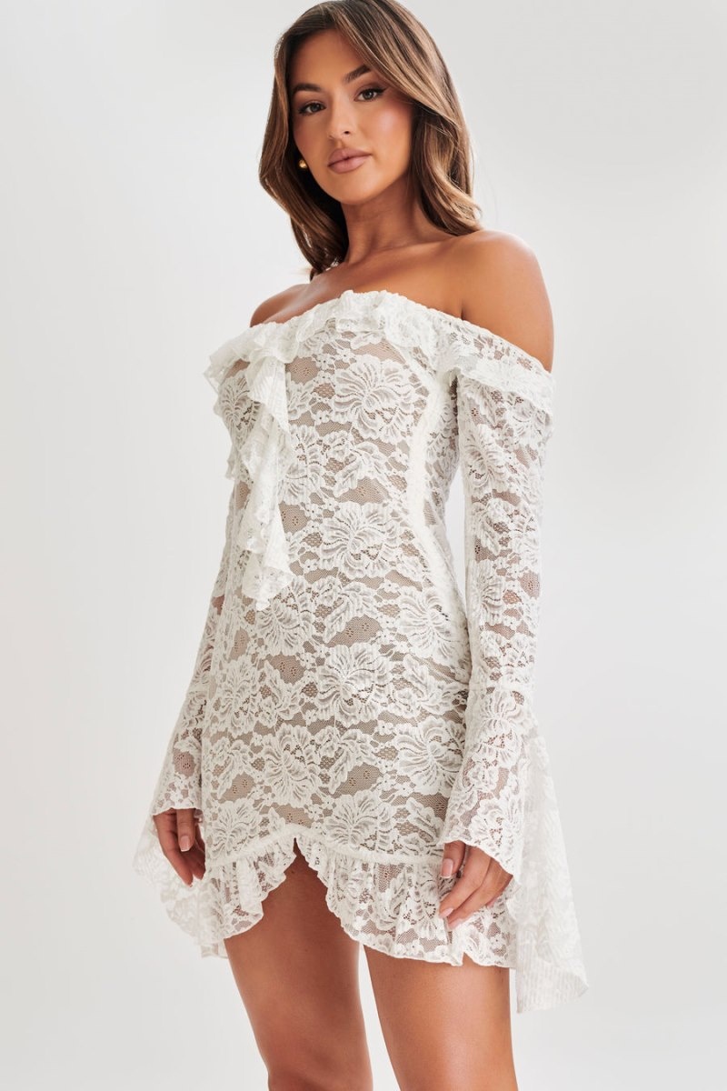 Women's Meshki Lindsey Lace Plisse Mini Dress White Australia | X5I-1244