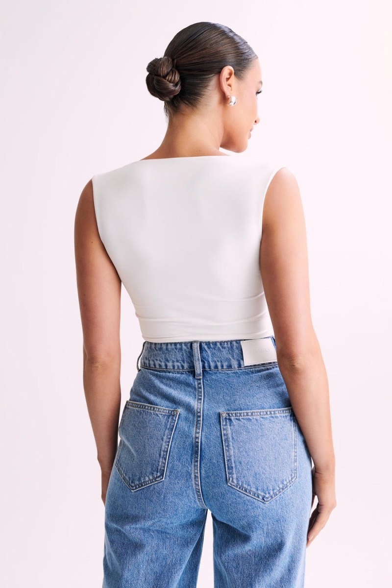 Women's Meshki Linley Recycled Nylon Cropped Tops White Australia | V1N-7756