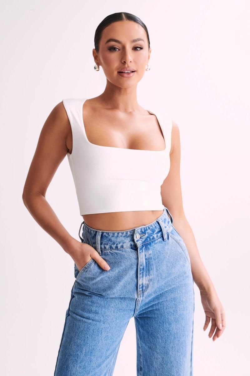 Women's Meshki Linley Recycled Nylon Cropped Tops White Australia | V1N-7756