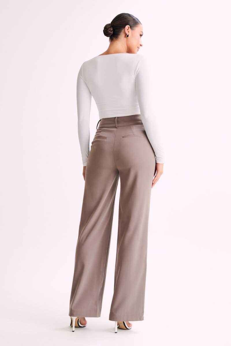 Women's Meshki Lisa High Waist Suiting Pants Chocolate Australia | F6X-2802