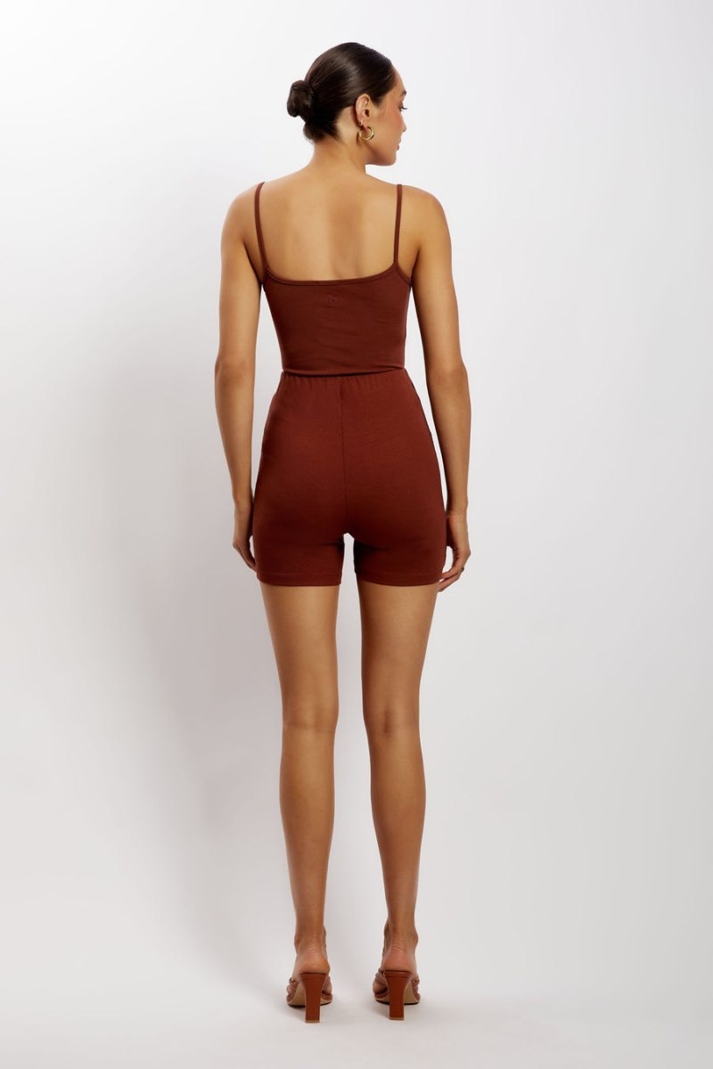 Women's Meshki Lisa Ribbed Booty Shorts Burgundy Australia | O6H-1067