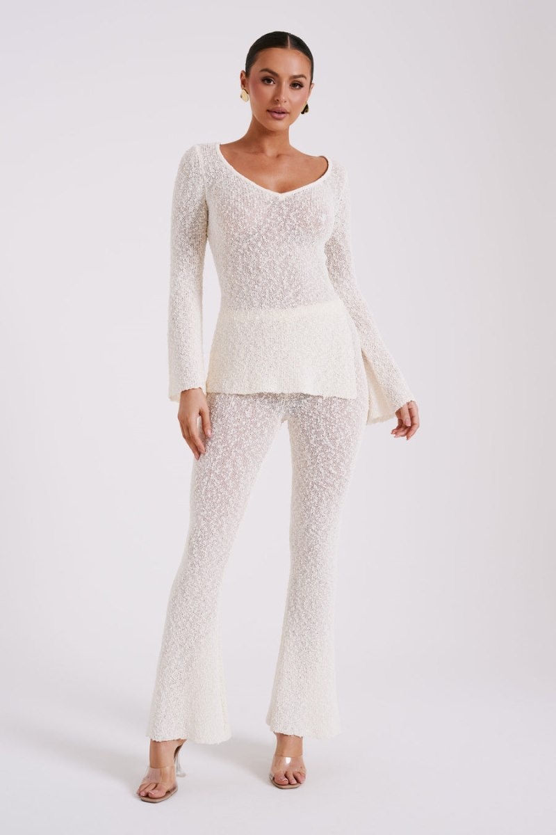 Women's Meshki Liz Boucle Long Sleeve Tops Cream Australia | T8G-3799