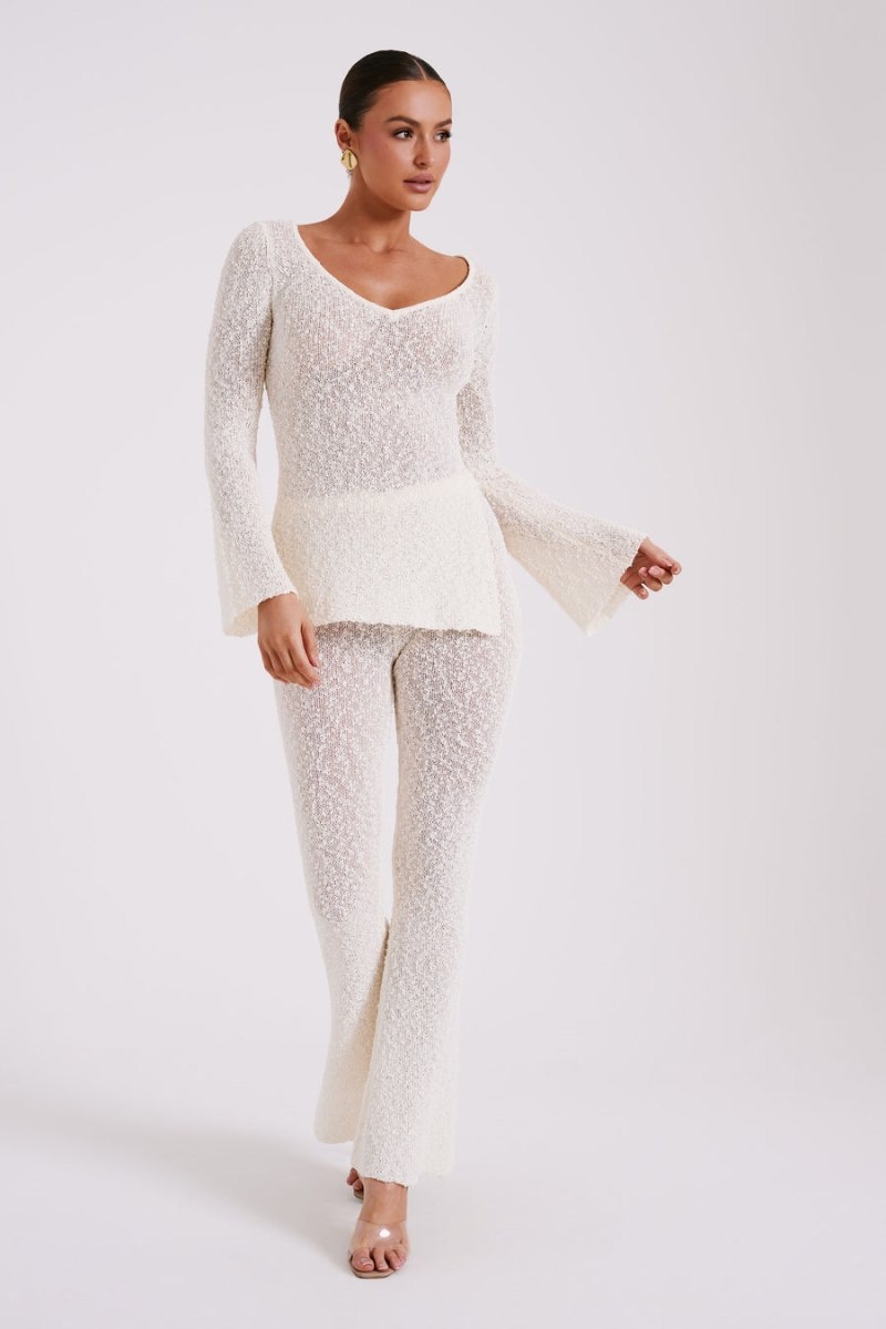 Women's Meshki Liz Boucle Long Sleeve Tops Cream Australia | T8G-3799