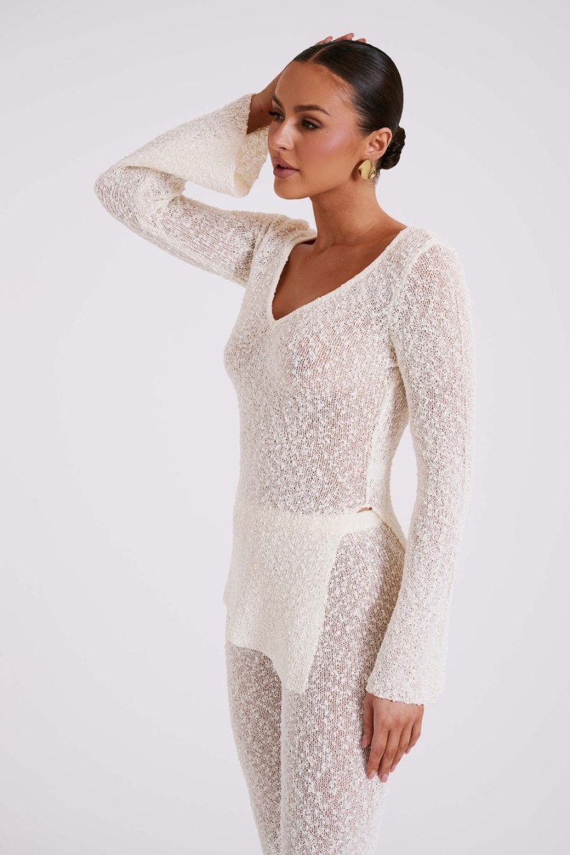 Women's Meshki Liz Boucle Long Sleeve Tops Cream Australia | T8G-3799