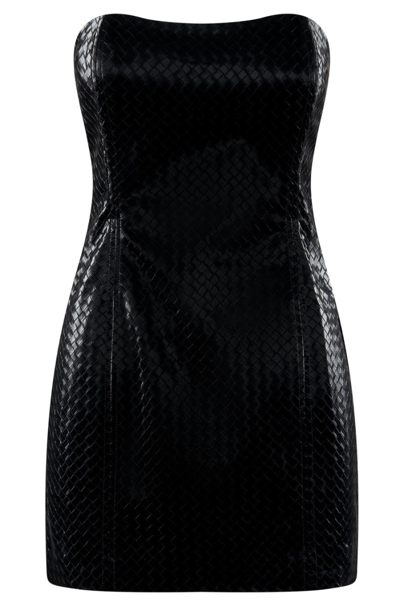 Women's Meshki Lizzie Crosshatch Faux Leather Mini Dress Black Australia | Y9L-9354