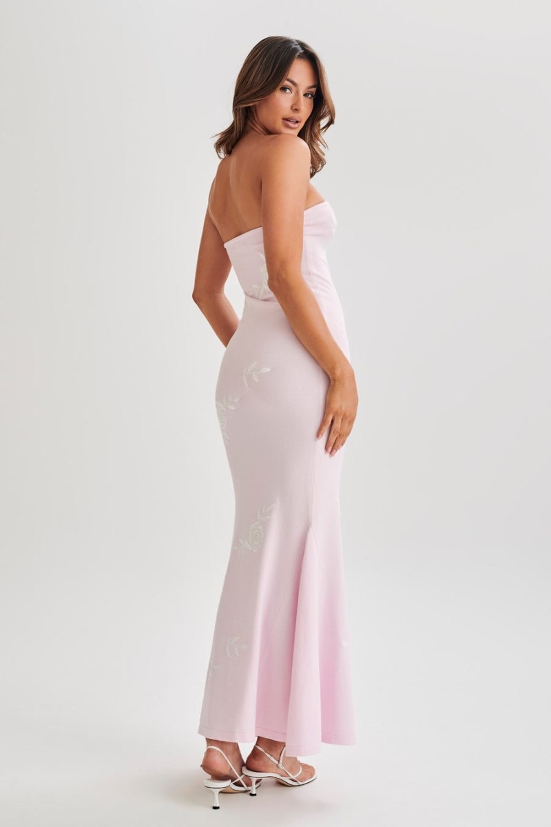 Women's Meshki Lorelai Strapless Rose Knit Maxi Dress Pink Australia | L5A-1775