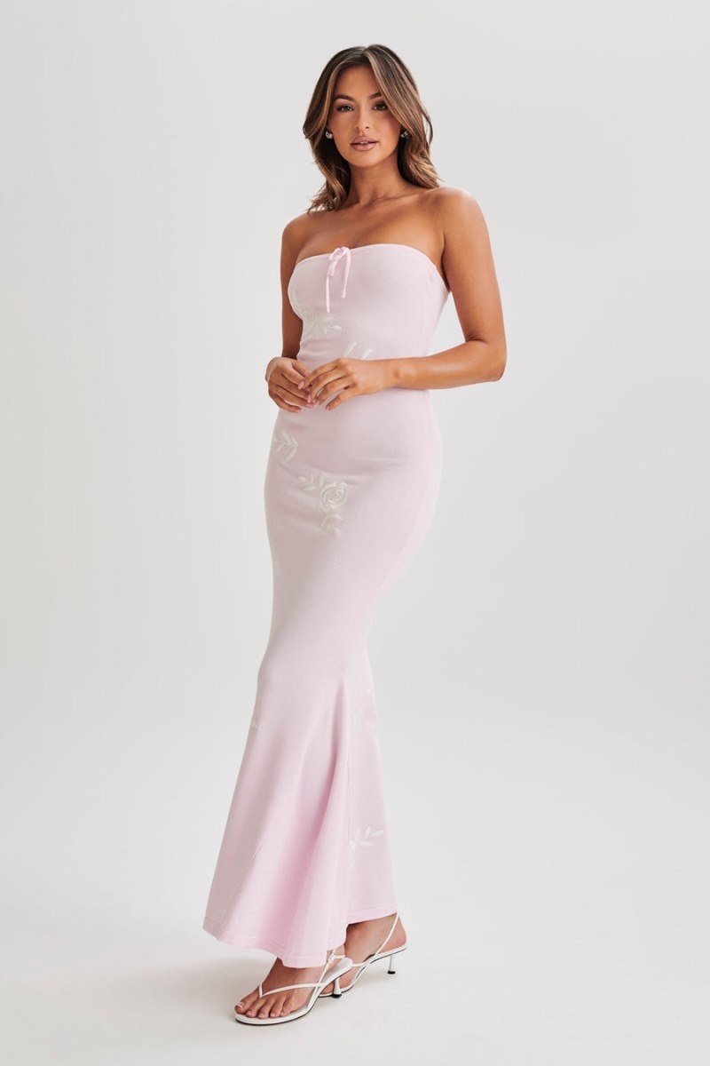 Women's Meshki Lorelai Strapless Rose Knit Maxi Dress Pink Australia | L5A-1775