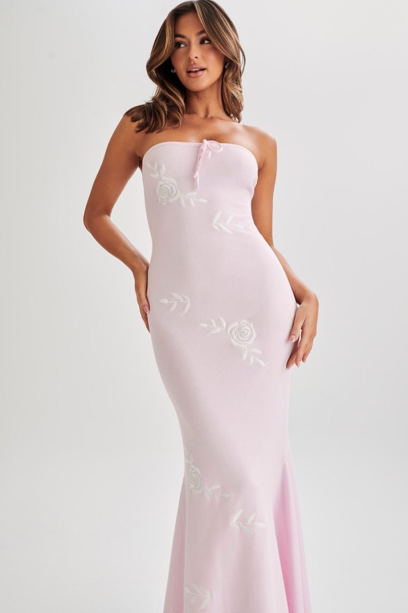 Women's Meshki Lorelai Strapless Rose Knit Maxi Dress Pink Australia | L5A-1775