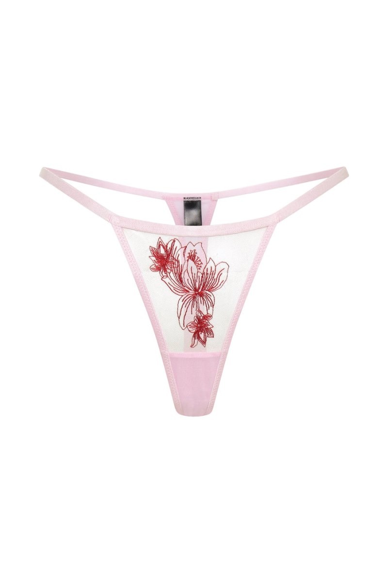 Women's Meshki Lorelei Embroidered G-String Briefs Pink Australia | P3I-9140