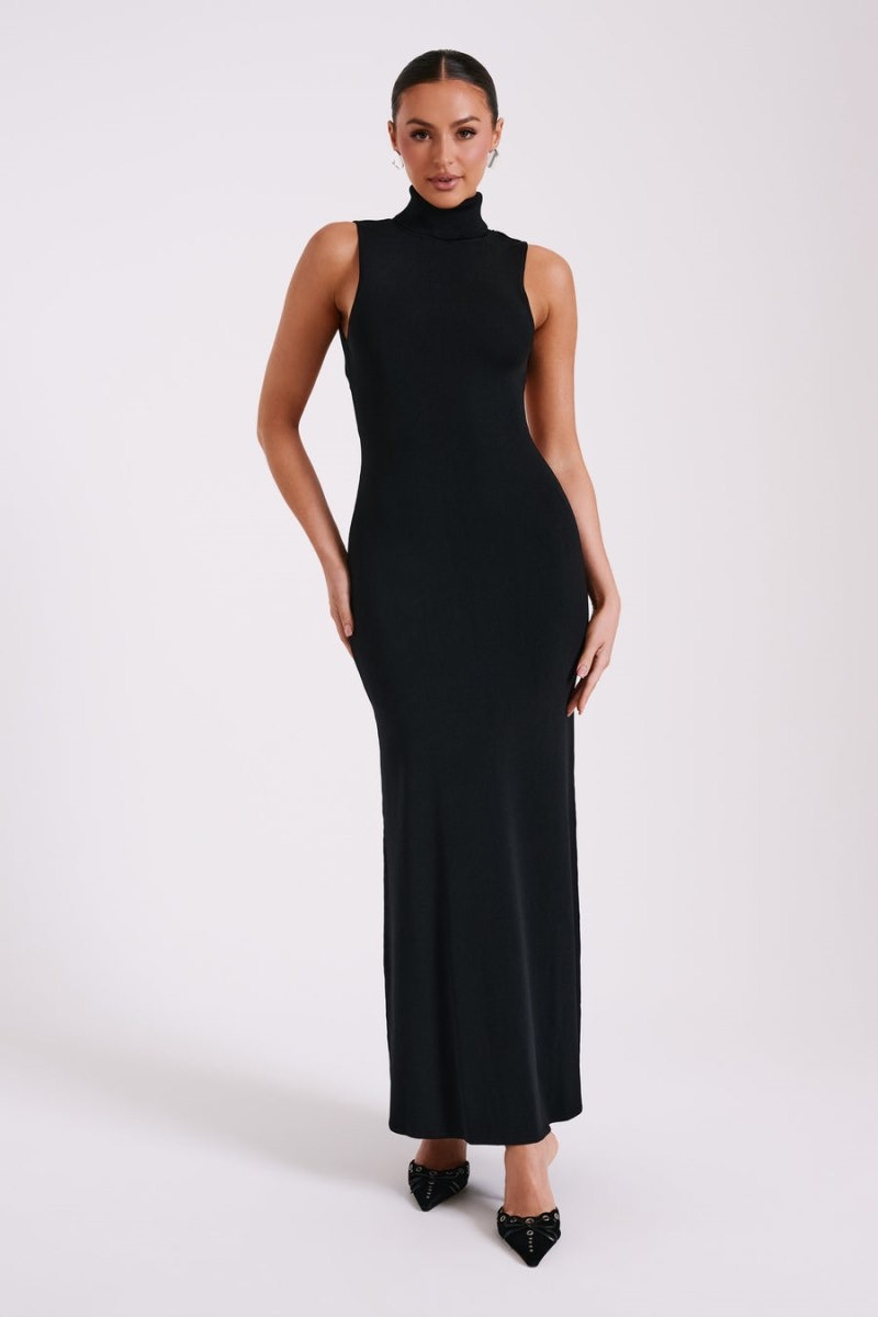 Women's Meshki Louisa High Neck Knit Maxi Dress Black Australia | X3N-9328