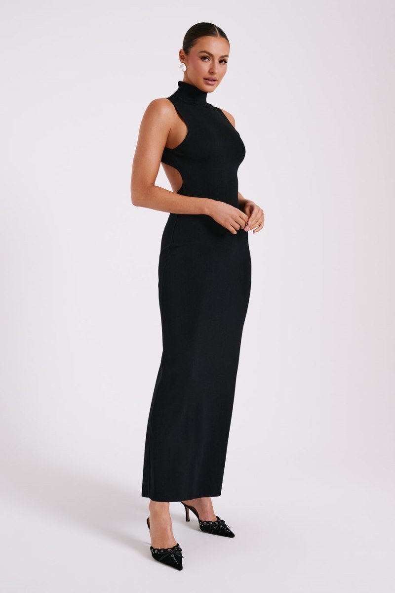 Women's Meshki Louisa High Neck Knit Maxi Dress Black Australia | X3N-9328