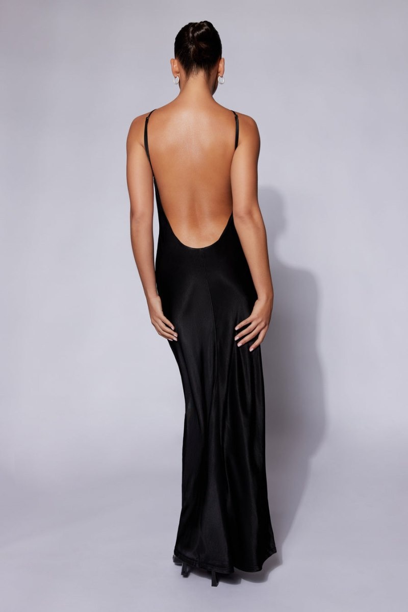 Women's Meshki Lucia Satin Cut Out Maxi Dress Black Australia | T6H-0551