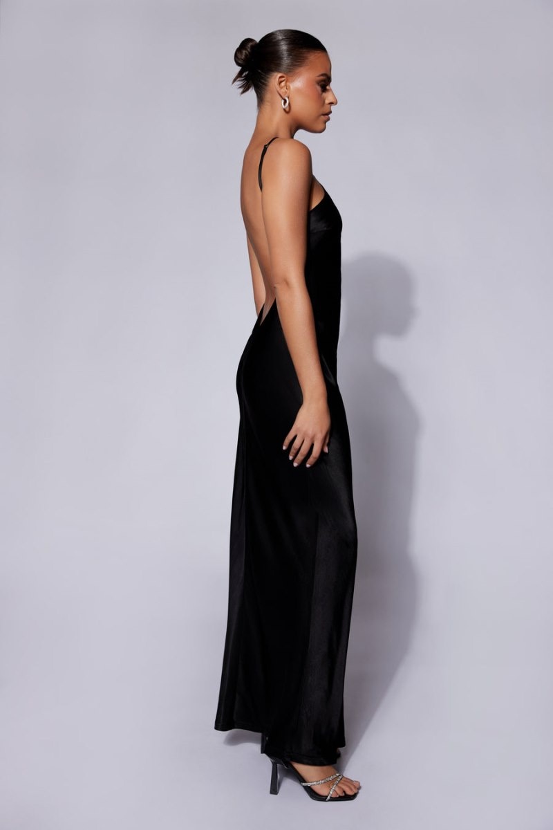 Women's Meshki Lucia Satin Cut Out Maxi Dress Black Australia | T6H-0551