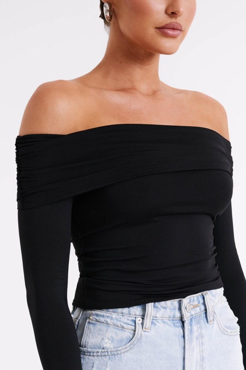 Women's Meshki Lucinda Recycled Nylon Off Shoulder Tops Black Australia | T6M-2249