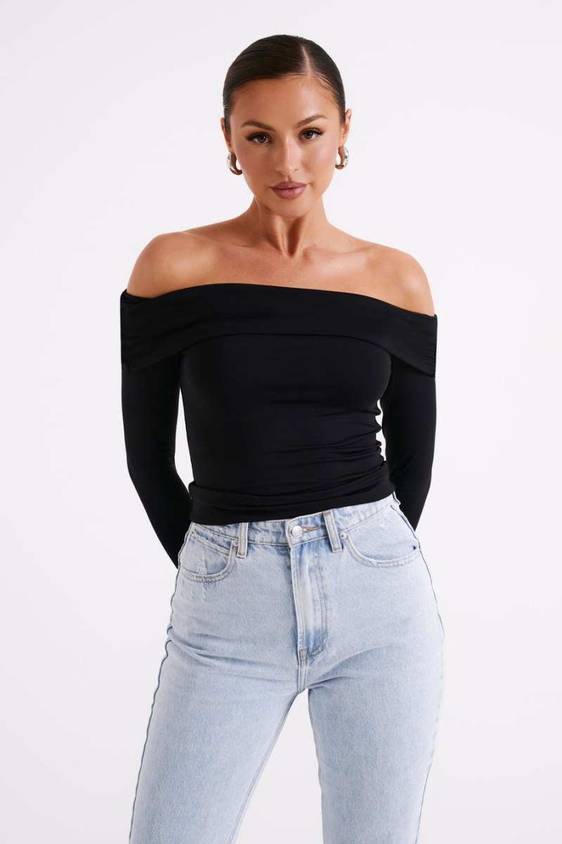 Women's Meshki Lucinda Recycled Nylon Off Shoulder Tops Black Australia | T6M-2249