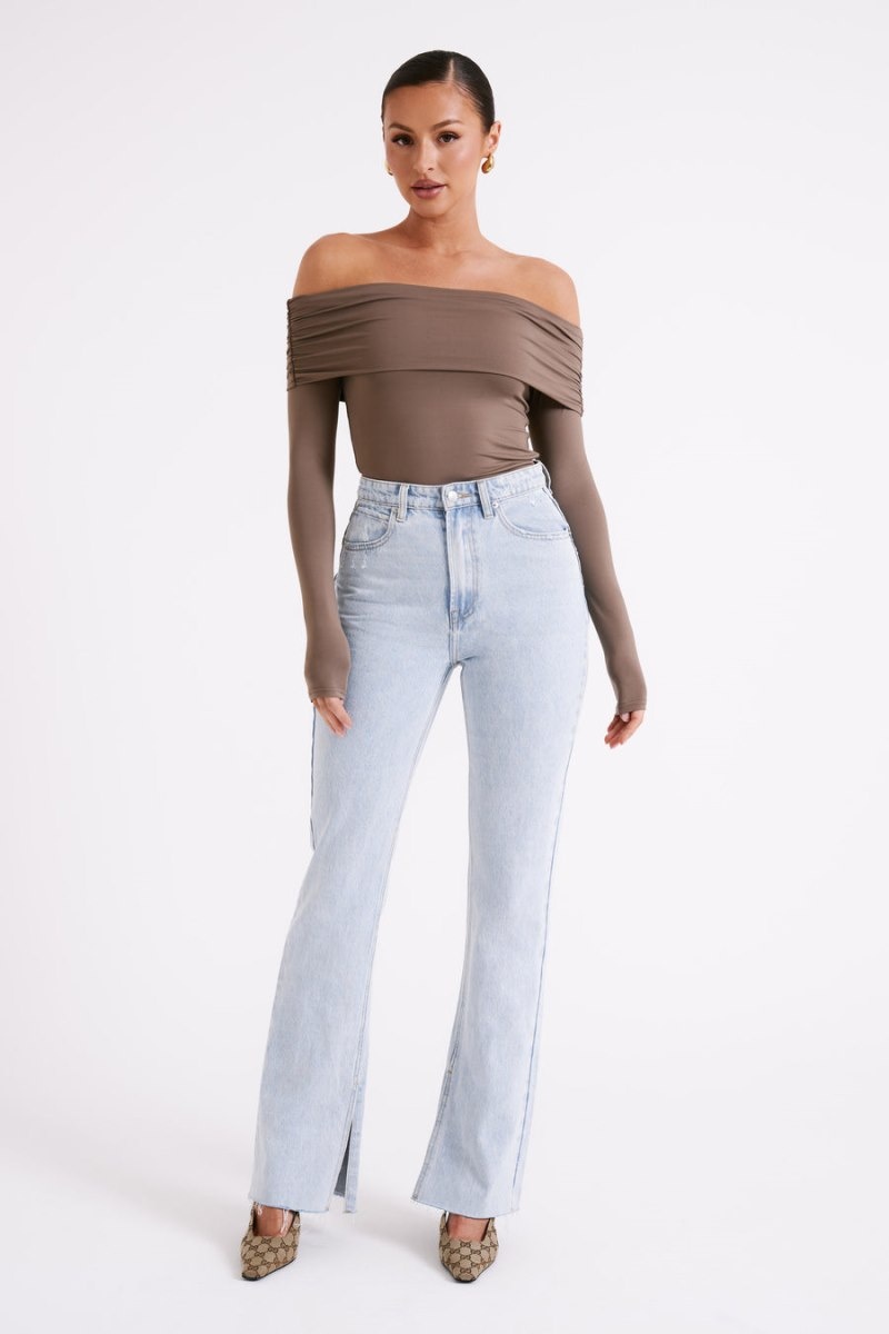 Women's Meshki Lucinda Recycled Nylon Off Shoulder Tops Chocolate Australia | U1R-3046