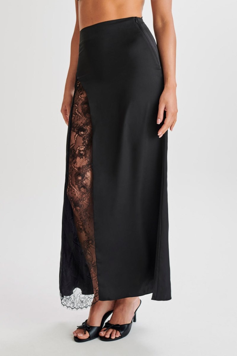 Women's Meshki Luella Satin Lace Maxi Skirts Black Australia | M8Y-3319