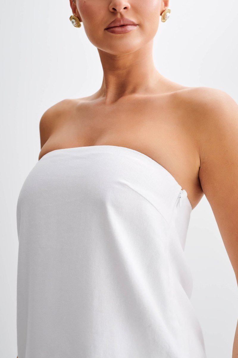 Women's Meshki Luisa Strapless Linen Tops White Australia | H2C-6336