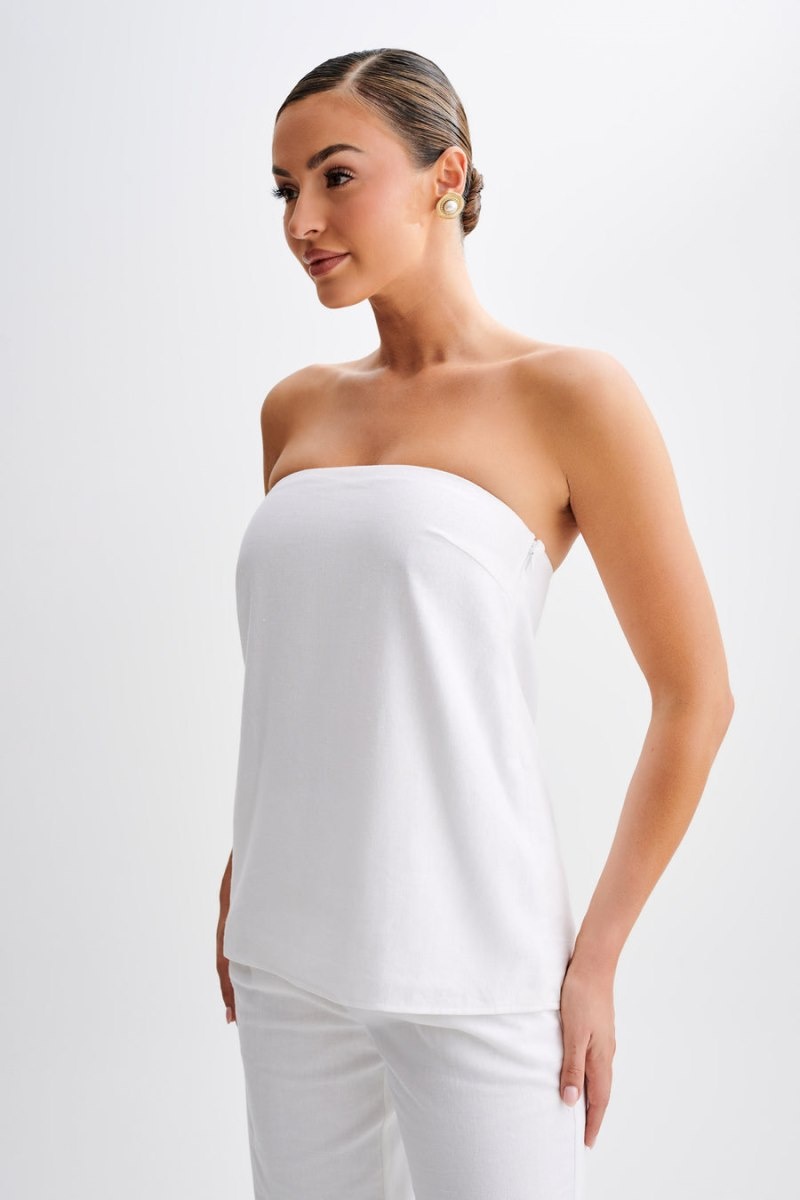 Women's Meshki Luisa Strapless Linen Tops White Australia | H2C-6336