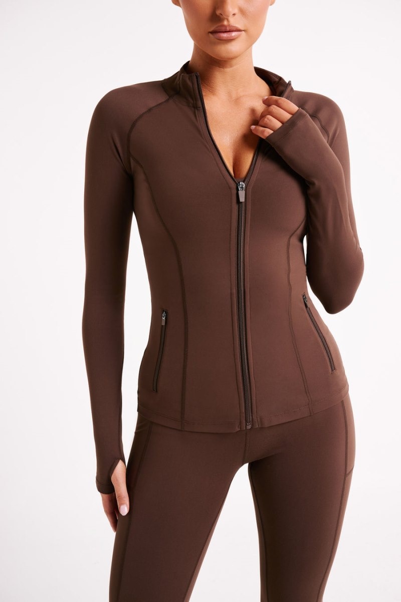 Women's Meshki Luna Zip Up Jackets Dark Chocolate Australia | R0U-0842