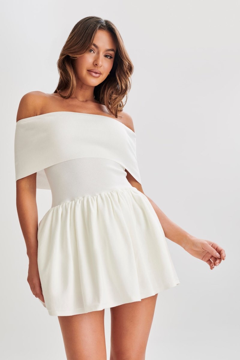 Women's Meshki Lydia Off Shoulder Knit Mini Dress White Australia | A8J-0148