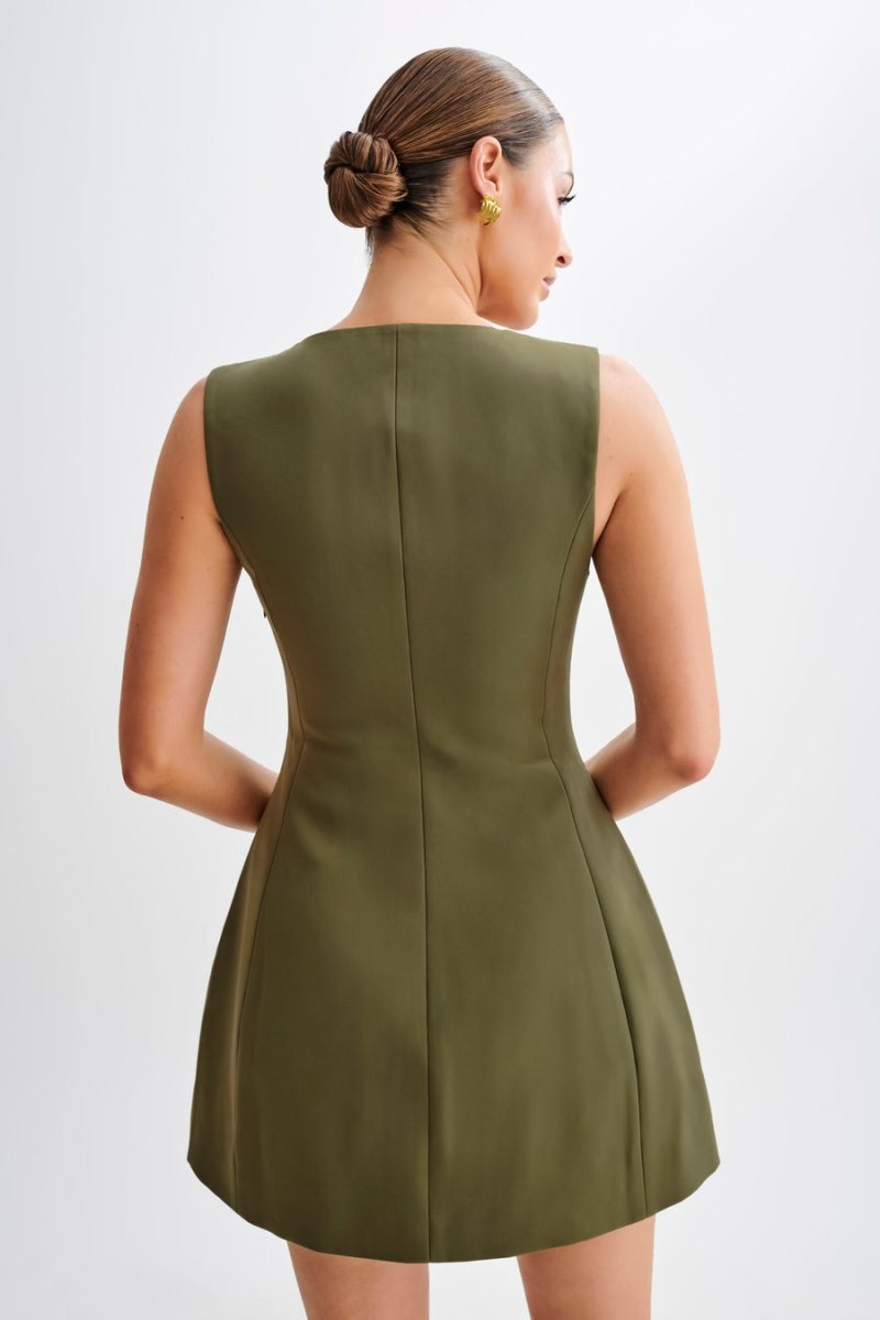 Women's Meshki Lysandre Crepe Mini Dress Olive Australia | N0T-5631