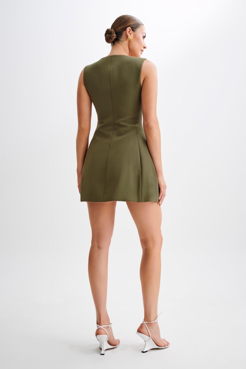 Women's Meshki Lysandre Crepe Mini Dress Olive Australia | N0T-5631