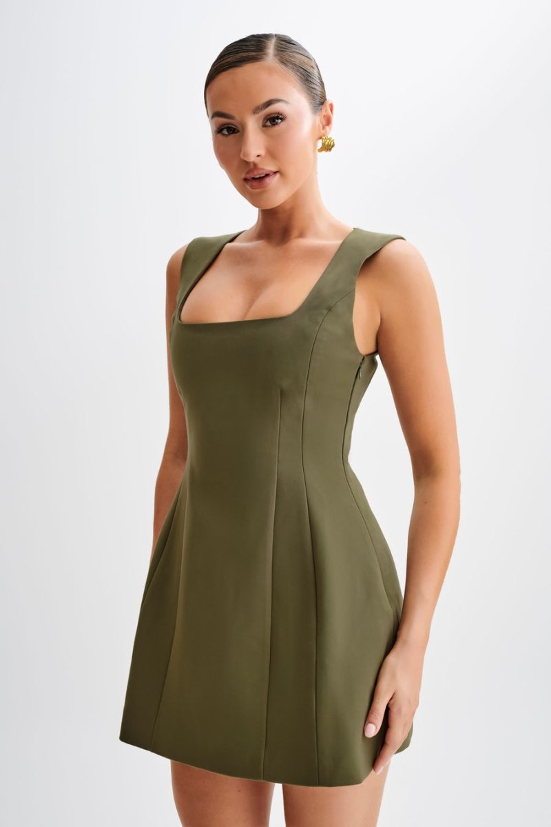 Women's Meshki Lysandre Crepe Mini Dress Olive Australia | N0T-5631