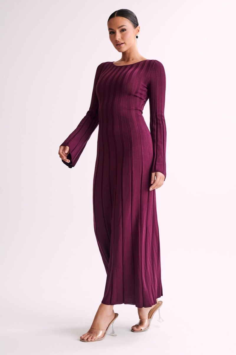 Women's Meshki Mabel Long Sleeve Knit Maxi Dress Purple Australia | P4R-2623