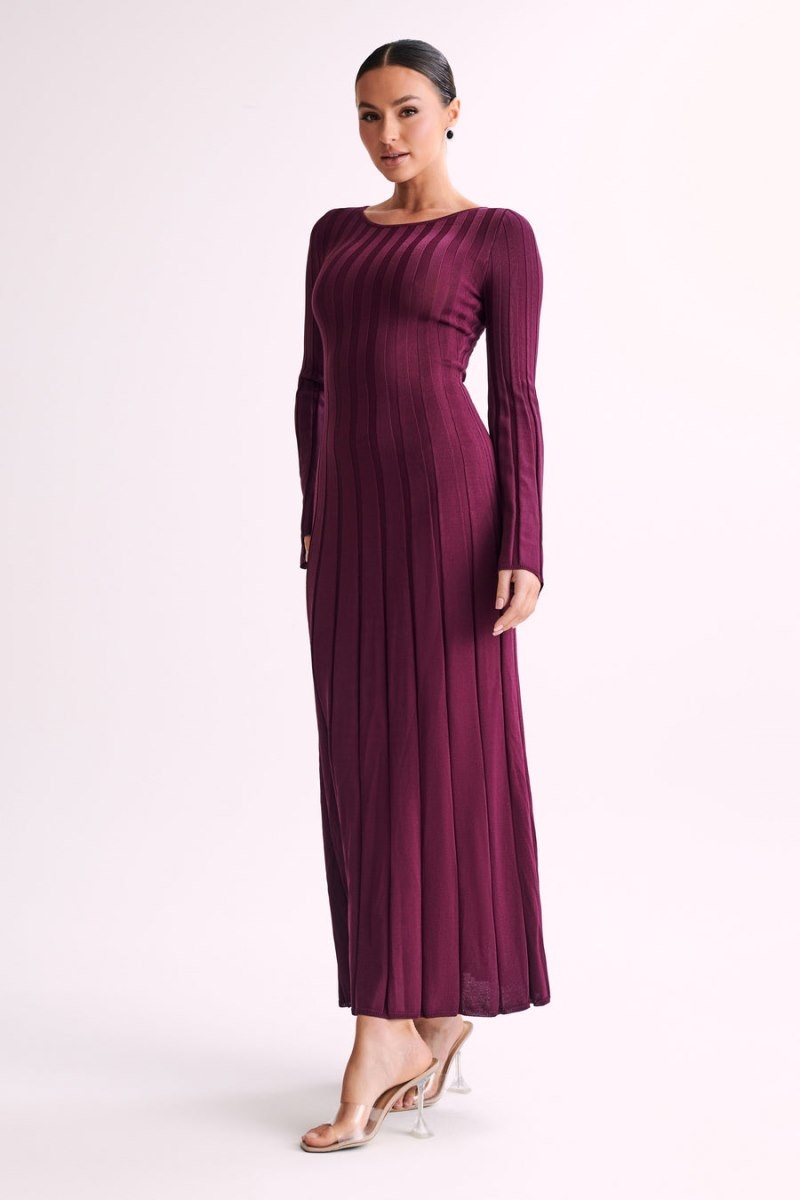 Women's Meshki Mabel Long Sleeve Knit Maxi Dress Purple Australia | P4R-2623