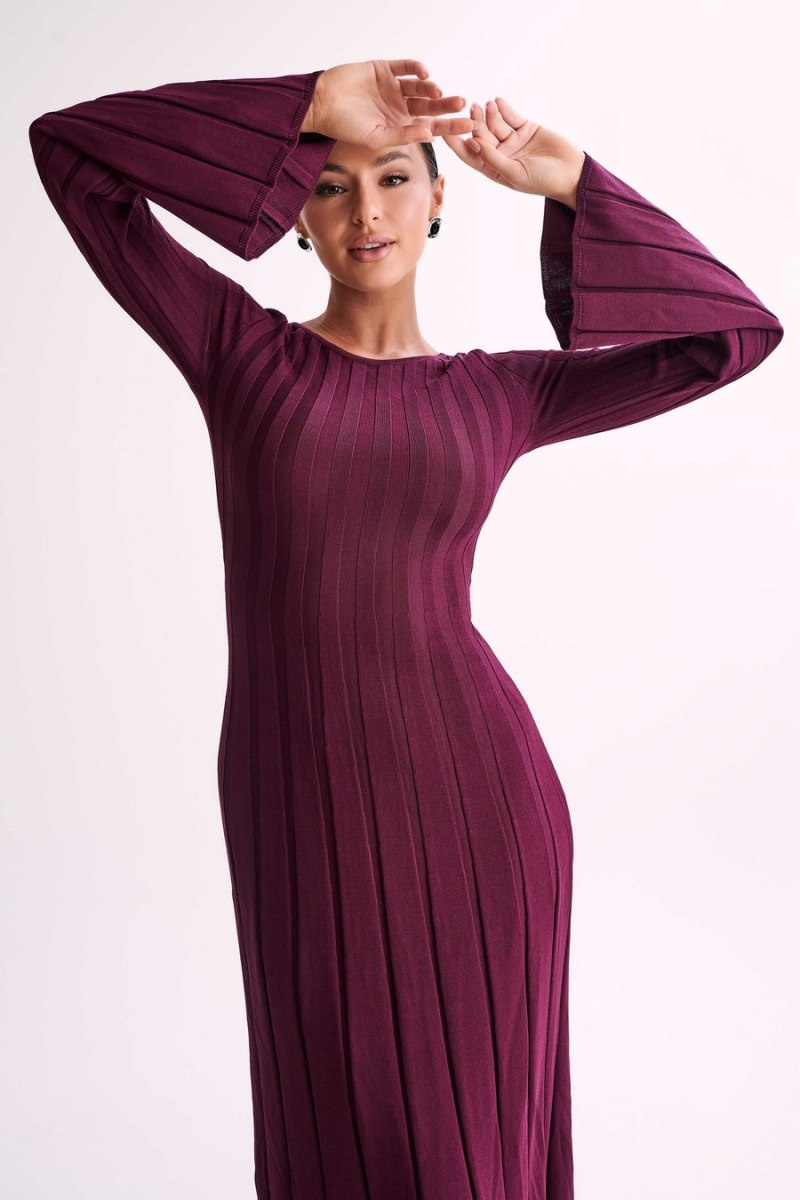 Women's Meshki Mabel Long Sleeve Knit Maxi Dress Purple Australia | P4R-2623