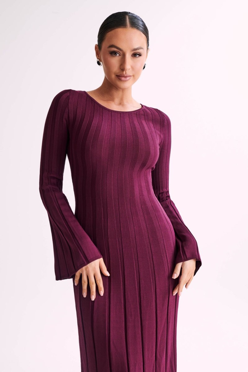 Women's Meshki Mabel Long Sleeve Knit Maxi Dress Purple Australia | P4R-2623