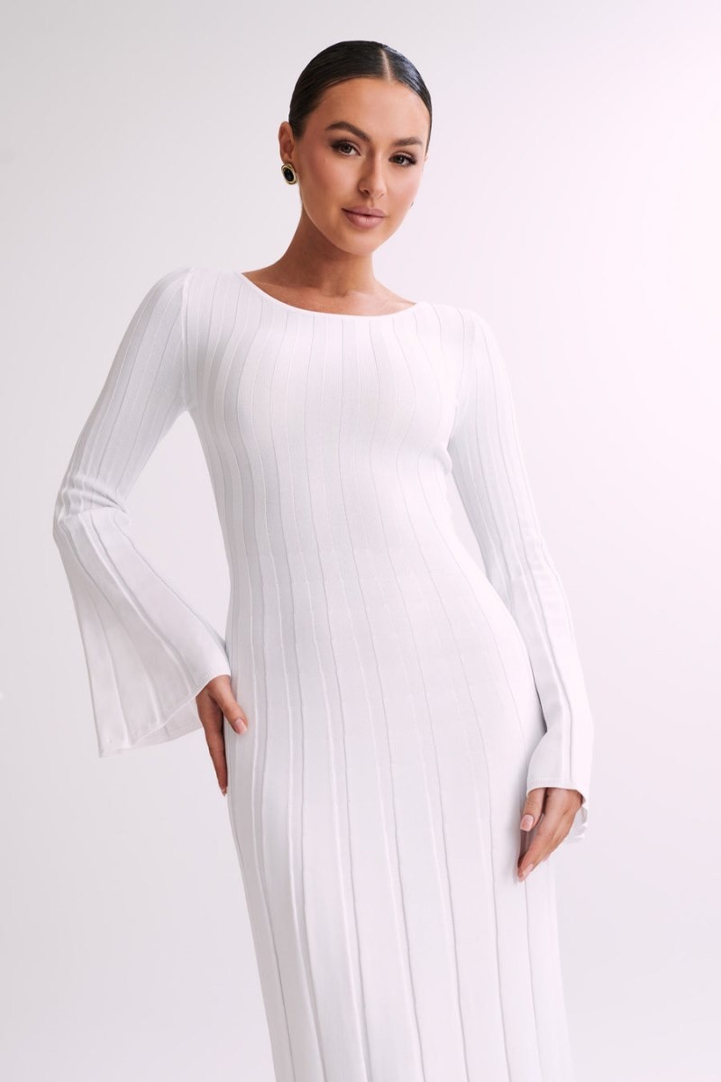 Women's Meshki Mabel Long Sleeve Knit Maxi Dress White Australia | X9E-1417